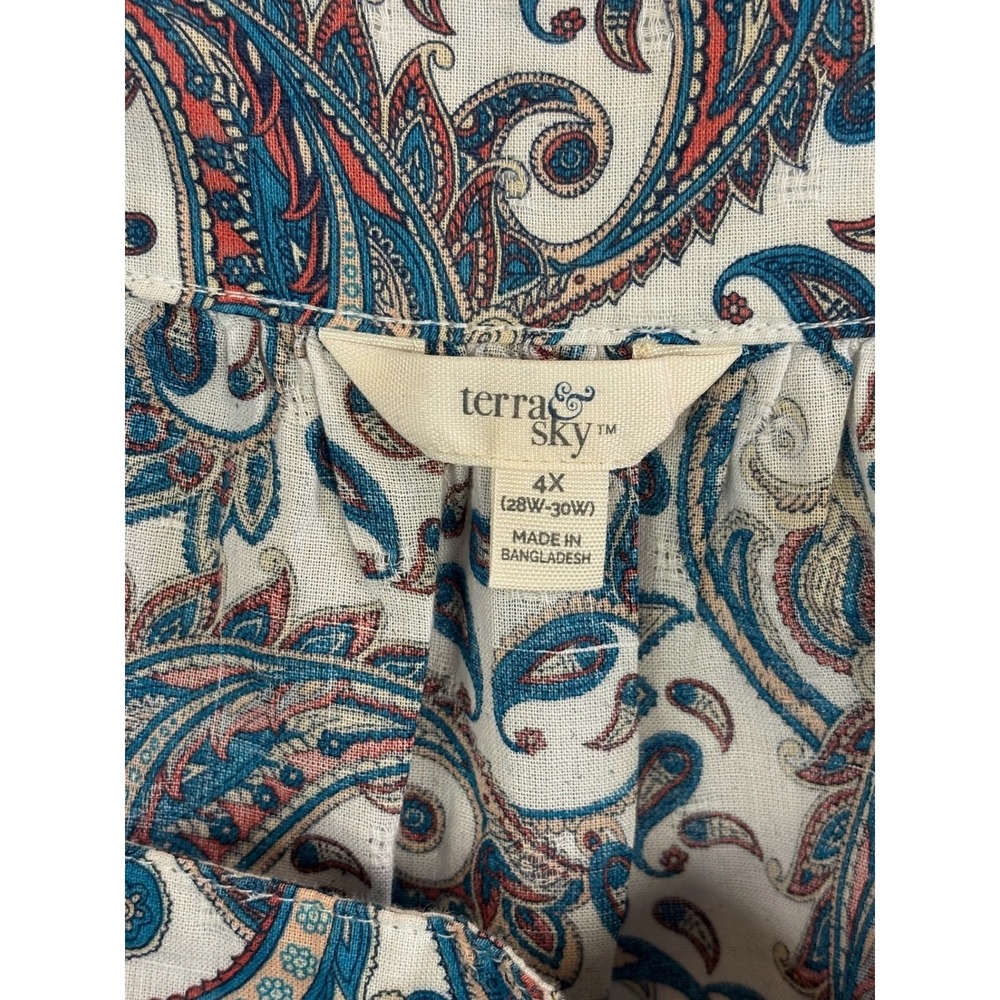 Terra & Sky Womens 4X Paisley Square Neck Ruffled Flutter Sleeve Blouse - Picture 6 of 7
